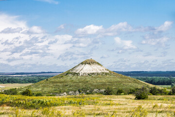 Volcano-like hill in the steppe