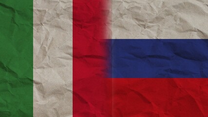 Russia and Italy Flags Together, Crumpled Paper Effect Background 3D Illustration