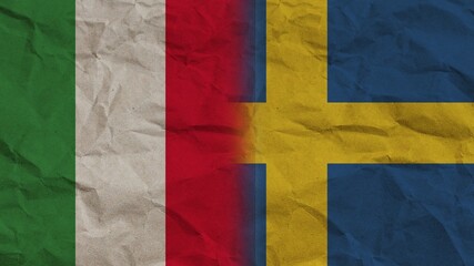 Sweden and Italy Flags Together, Crumpled Paper Effect Background 3D Illustration