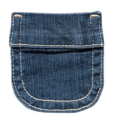 Small blue jeans pocket with white stitches isolated on white