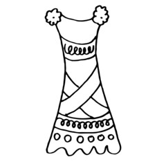 Doodle hand drawing with kid clothes. Vector illustration of lines and coloring pages for kids