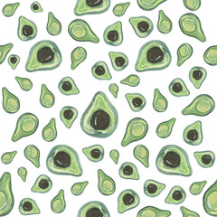 Seamless pattern avocado. Watercolor painted collection of fruits. Handmade fresh food design elements isolated.