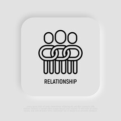 Relationship, collaboration, team, partnership, teamwork thin line icon, people in one community, support each other. Social tolerance. Modern vector illustration.