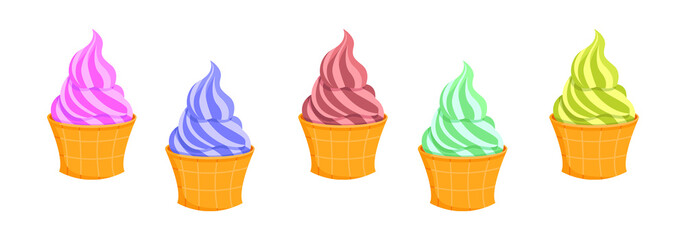 Set of beautiful and delicious ice cream. Vector hand drawn flat illustration. 