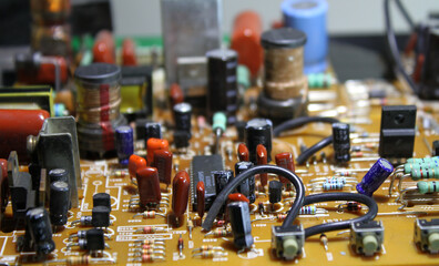 Soldered Electronic Card With Many Radio Components Stock Photo
