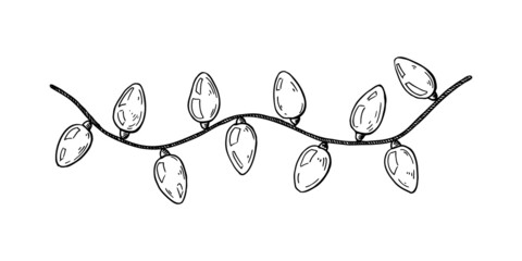 Hand drawn garland with lamps. Vector illustration in sketch style © Kseniia