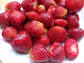 Ripe red strawberries. Delicious summer berries.