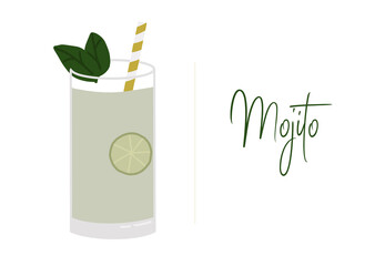 Classic mojito cocktail. Vector illustration.