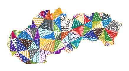 Kid style map of Slovakia. Hand drawn polygons in the shape of Slovakia. Vector illustration.