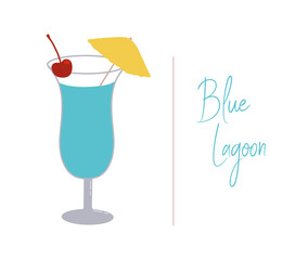 Blue lagoon cocktail. Vector illustration.