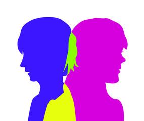 Two silhouettes of teenagers girl and boy