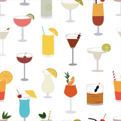 Seamless pattern with cocktails. Backgrounds and wallpapers for invitations, cards, fabrics, packaging, textiles, posters. 