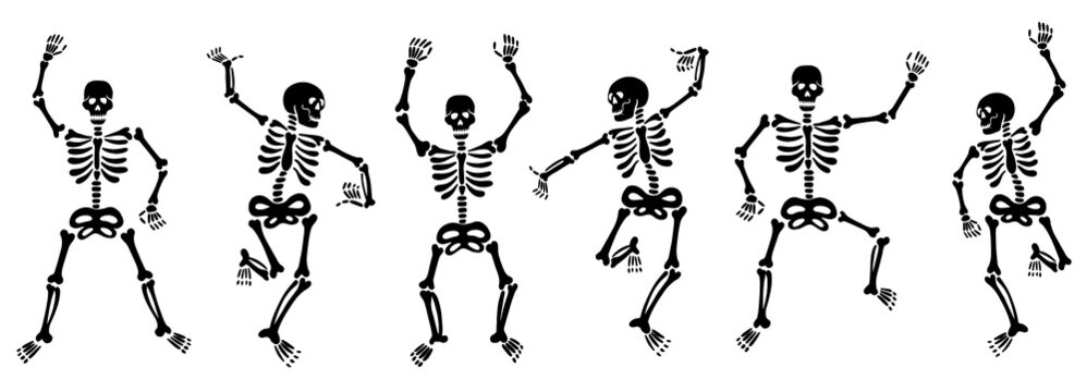 Set of dancing black skeletons. vector illustration 