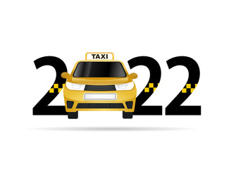 happy new year 2022. 2022 with taxi car
