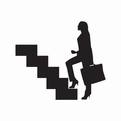 office woman climbing stairs vector silhouette