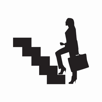 Office Woman Climbing Stairs Vector Silhouette