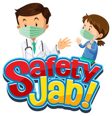 Safety Jab font with a girl meets a doctor cartoon character