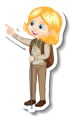 Girl in safari outfit cartoon character sticker