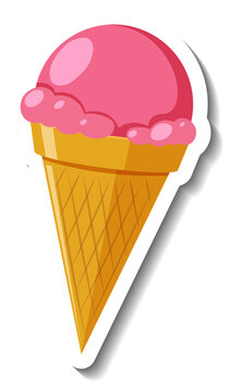 Strawberry ice cream cone on white background