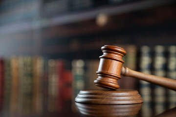 Law and justice concept. Law symbols composition: judge’s gavel, Themis  statue and scale.