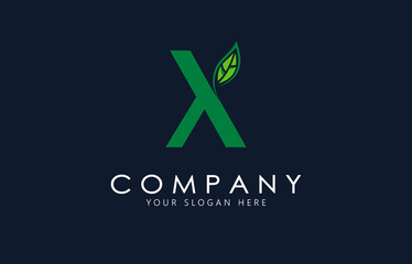 X Letter with green leaf logo template. Organic logo design.