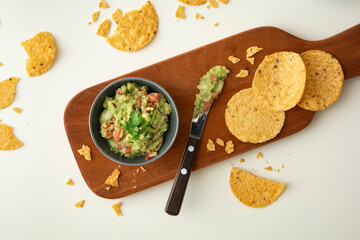 fresh guacamole with nacho chips