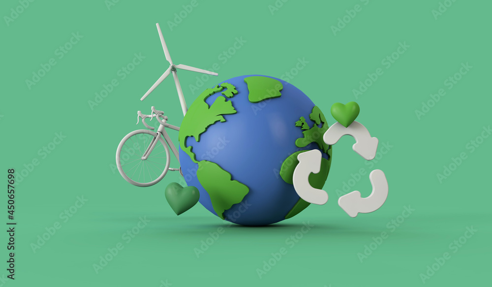 Wall mural global recycling. earth model with a recycle symbol. 3d rendering