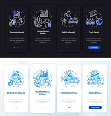 Crisis onboarding mobile app page screen. Climate change neglation walkthrough 3 steps graphic instructions with concepts. UI, UX, GUI vector template with linear night and day mode illustrations