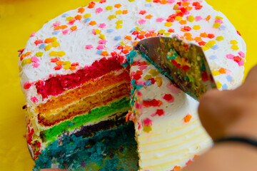 Tarta arcoiris deliciosa y esponjosa. Un pastel colorido para compartir en fiestas.