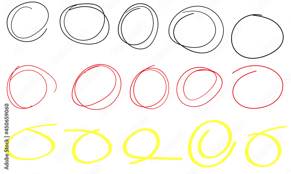 Poster Hand drawn circle frame vector set isolated on white background doodle sketchy style. Hand drawning circle line sketch set. Art design round circular scribble doodle