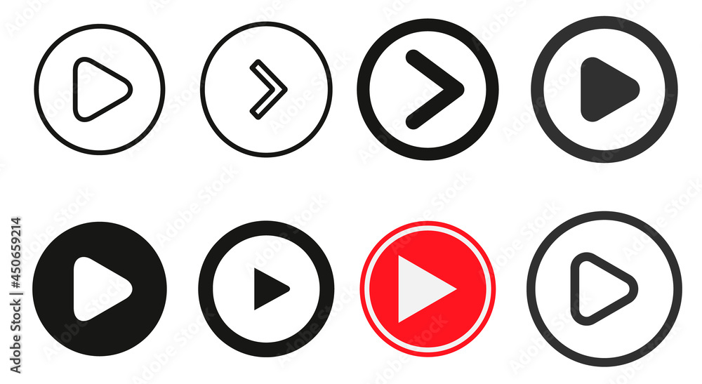 Poster Set of play buttons flat vector icons isolated on a white background. Youtube button.