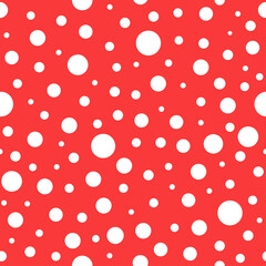 Seamless pattern of white circles and dots on red background. Snow polka dot background. © Ne Mariya