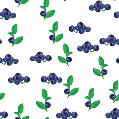 Fresh blueberry vector seamless pattern. Simple forest background.