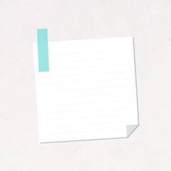 White lined notepaper with a blue Washi tape sticker vector
