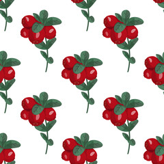 Seamless vector pattern with cranberries. Bright summer background. North Berries.