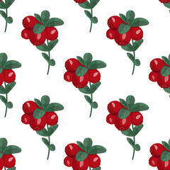 Seamless vector pattern with cranberries. Bright summer background. North Berries.