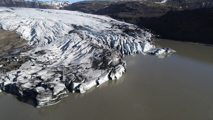 Areal view of Sólheimajökull glacier in Iceland