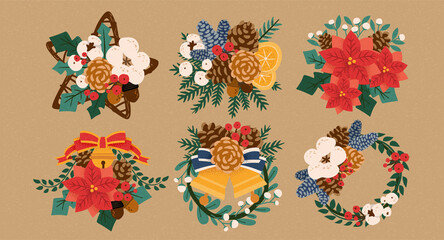 Hand drawn Christmas wreath set