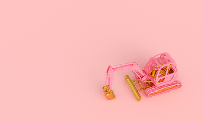pink and gold excavator on a pink background.