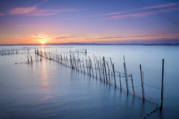 Bello atardecer en la Albufera de Valencia. Comunidad Valenciana. España. Europa