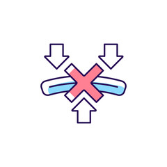 Dont bend powerbank RGB color manual label icon. Causing mechanical shock. External shell cracking, damaging. Isolated vector illustration. Simple filled line drawing for product use instructions