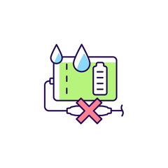 Unplug power bank if wet RGB color manual label icon. Prevent from damage. Short-circuiting risk. Water exposing. Isolated vector illustration. Simple filled line drawing for product use instructions