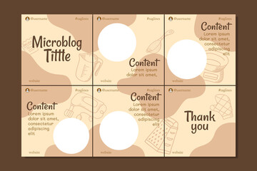 Microblog carousel slides template for social media with hand drawn bakery elements, soft colors, for any business especially for bakery, cafe, restaurant, cakery, etc.