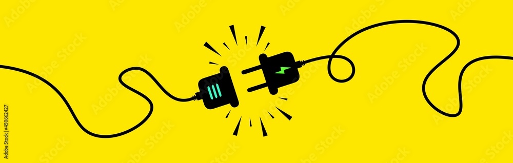 Poster electric socket with a plug. connect and disconnect concept. electric plug and outlet socket unplugg
