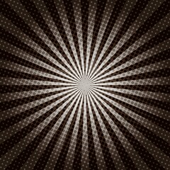 Brown Sunburst Pattern Background. Sunburst with rays background. Vector illustration. Brown radial background. Halftone background.	