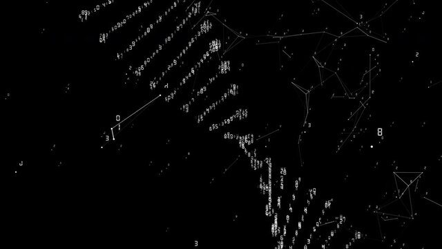 DNA Code with Numbers 01. Black an White Digital Plexus Background Loop