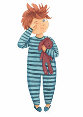 sleepyhead child with a toy