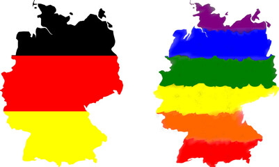 Deutschlandkarte in schwarz, rot, gold und in bunt