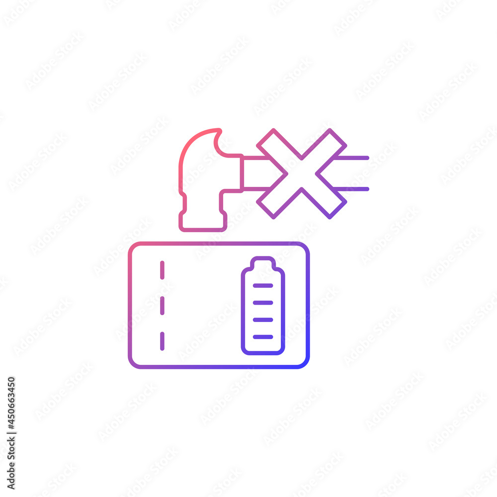 Poster dont crush powerbank gradient linear vector manual label icon. inadequate disposal. thin line color 