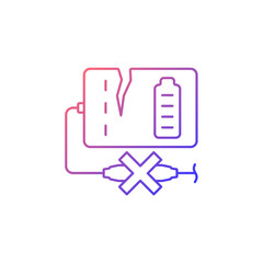 Dont use powerbank if damaged gradient linear vector manual label icon. Cracked shell. Thin line color symbol. Modern style pictogram. Vector isolated outline drawing for product use instructions